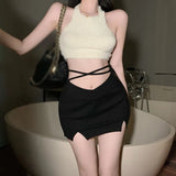 Summer Y2k Split Mini Skirt for Girls Harajuku Sexy Skirt Women Chic Fashion Slim