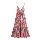 Summer Print Dress With Flute Suspenders