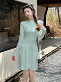 Zingj Knitted A-Shaped Skirt 2024 Autumn And Winter Half-High Collar Style Lean Sweater Dress Short