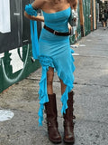 Asymmetric Ruffle Bandeau Maxi Dress- Outfit
