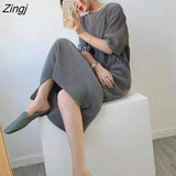 Sleeve Dress Women Summer Ulzzang New Leisure Hot Sale Simple Solid Retro Fashion L-4XL Chic Soft Elegant Mid-calf