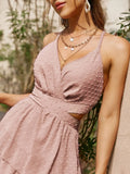 Backless layer ruffle lace up party dress women Summer sexy frills v-neck maxi dresses Spaghetti straps elegant