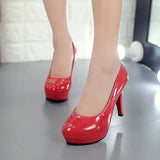 New Women's Shoes Lacquered Leather High Heels Professional OL Waterproof Table Shallow Mouth Round Head Single Shoes High Heels Women's Large