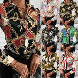 Zingj Wise Hot Style Autumn Loose Long Sleeve V Collar Button Print Shirt Shirt Women's
