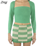 Women Wrapped Tops Y2K Style Knitted T-shirts Long Sleeve Solid Color Party Streetwear Tops Apricot / Rose Red / Green /