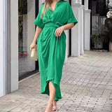 Women's Summer Tidling With Short Sleeve Single Buckle Solid Color Shirt Dress