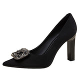 Zingj Temperament Professional Black Super High Heels Female 2024 New Pointed Rhinestone Advanced Sense Commuter Work Thick