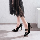 SGESVIER Fashion Pointed Toe Solid High Heel Shoes Nightclub Women's Pumps Thin Heel Buckle Wedding Party Shoes Size 30-47