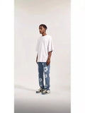 High Street Printing Wash Straight Street Clothing Slim Jeans Mid-Waist Casual Fashion