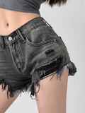Women Sexy Shorts Jeans Summer Fashion Casual Irregular Vintage Streetwear Club Party All-Match Ripped Hole Mini Denim