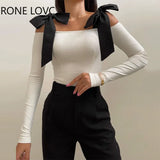 Women Chic Solid Basics Slash Collar Long Sleeves Strap Basics Blouse Knitting