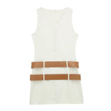Spring Double Belt Decorated Tight Sleeveless Mini Dress