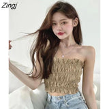 Women Crop Backless Sexy Students Ladies Summer Tops Slim Y2k Popular Newest Korean Style Chic Solid Simple Party