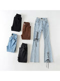 Jeans Hight Waist Strappy Cross Jeans Women 2023 Fashion Denim Pants Bottom Harajuku Streetwear Boyfriend Style