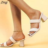 Women Slippers Sexy High Heels Outdoor Slides Women Summer Shoes Sandals Heels Female Square Toe Slipper Designer Brand