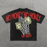 Street Skull Money Printing Oversized Pattern T-Shirt Gothic Cotton T-Shirt Y2k Blouse Short Sleeves For Harajuku