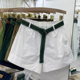 Shorts A-LINE Cotton Loose Elastic Waist Women's Summer Shorts Solid Wide-leg White Five-point Pants High Waisted