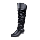 Large-Size Flat Bottom Boots 2025 Autumn And Winter New Round Head Folded High-Valley Knight Boots