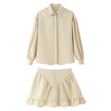 For Women's Clothing INS Explosive Temperament Collar Buckle Shirt Leaf-Side Skirt