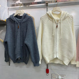 Zingj Version Lazy Wind Pit Zipper Hooded Cardigan Female Fashion Short Gentle Wind Soft Waxy Sweater Coat
