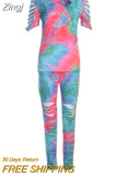 Women Tie Dye Sports Clothing Sets Lady Pullover Short Sleeve O Neck T Shirt Top + High Waist Knee Length