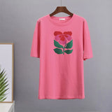 Summer Harajuku Floral Printed T Shirt Women Elegant 100% Cotton Graphic Tee Casual Oversized Plus Size Female