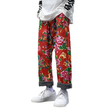 Northeast Big Flower Leisure And Velvet Foot Casual Pants Large Size Chinese Wind Peony National Characteristics And Velvet Big Flower Pants-Outfit