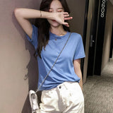 Summer New Tshirt Women Bright Short Sleeve Vintage Cotton T-shirts Woman Clothes Basic Casual Tee Tshirts Female Top