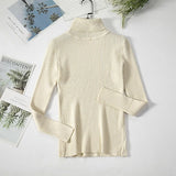 2021 Autumn Winter Sweater Knitted Women Khaki Long Sleeve Slim Casual Turtleneck Pullover Ladies White