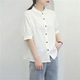 2023 Summer Cotton Shirt Women's Lantern Sleeve Retro White Shirt for Women Short Sleeve Fashion Women Blouses Casual