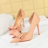 Zingj Korean Version Of Fashion Sweet High-Heeled Shoes Super High Heel Shallow Mouth Tip Head Side Hollow Bow Single