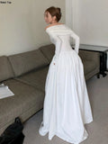 Fashion Evening Party Maxi White Dress Women Korean Off Shoulder Long Sleeve Birthday Robe Y2k Streetwear Corset