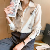 Women Silk Shirts Satin Blouses for Women Long Sleeve Shirt Woman Floral Blouse Tops Fashion Woman Silk Print Shirt