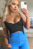 Y2K Fashion Strap Skinny Blue Corset Lace Top Female Backless Bandage Sexy Crop Tops Camis Transparent Hook
