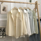 Elegant Women Blouses Cool Korean Long Sleeved Sunscreen Chiffon Shirt Jacket for Women Beach Shirt Long Tunic for