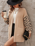 Spring And Autumn Leopard Prints Knitted Cardigan Women Fashion Lazy Loose Sweater