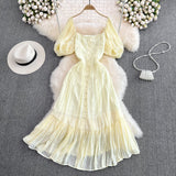 Zingj French Tea Bubble Sleeves Show Thin, Advanced Temperament Dress, Palace Style Design, A-Shaped Skirt,