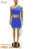 Sexy Two Piece Set One Shoulder Hollow Crop Top Draped Bodycon Mini Dress for Women Vacation Outfits Club Matching