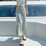 Zingj 2024 New Vintage High-Waisted Denim Skirt Female Medium Long A-Line Hip Fishtail Skirt-Outfit