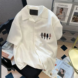 White Cat Embroidery Short Sleeved Shirt for Women Elegant and Youth Women's Blouses White Shirt Woman Summer Top