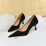Zingj Korean Version Of Spring And Autumn Fashion Simple Versatile High-Heeled Shoes Wine Glass With High Heel Shallow Pointed Silk Satin Single