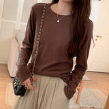 Color Round-Neck Corduroy Long-Sleeved T-Shirt Women's Autumn New Basic Bottomed Shirt With Thin
