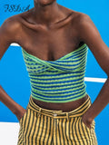 Strapless Knitted Crop Top Women Hollow Out Sleeveless Summer Autumn Backless Y2k Tank Tops 90s Vintage