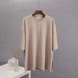 Loose Open Fork Cotton Short-Sleeved T-Shirt Women Comfortable Round Neck Solid Color T Hot