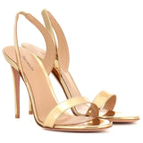 Fashionable And Elegant Large-Size Gold Open-Toed Black Open-Toed Sandals With Stiletto