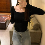 Sense Small Square Collar Long-Sleeved T-Shirt Women's Autumn New Slim And Slim Underwear With Thread