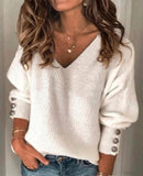 Blend Fashion Women's Wear Pure Color Knitted V-neck Loose Long Sleeve