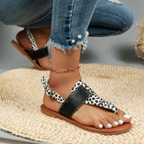 Zingj Size Women's Shoes In Summer, One-Word Buckle, Round Head, Flat Bottom, Leopard Print Sandals From
