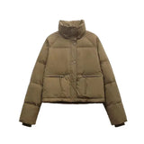 2024 Korean Version Of Short Standing Collar Small Down Cotton Clothing Female Simple Loose Version Of Zipper Bread Coat Solid Color-Outfit