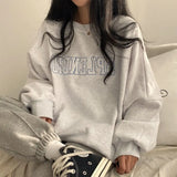 Solid Color Embroidered Logo Pullover SweatshirtOutfit